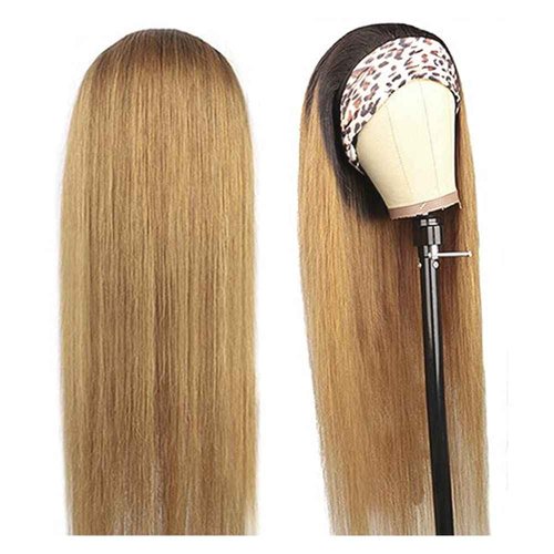 Ombre 1B27 Straight Headband Wig Honey Blonde Human Hair Wig Dark Root 130% Density Brazilian Virgin Hair Machine Made Wigs for Women 20 Inch