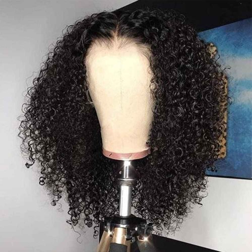 Skouty Bob Wig Human Hair Afro Kinky Curly 13x4 Frontal Lace Wig Human Hair 180 Density Glueless Wig Human Hair Pre Plucked with Baby Hair Short Bob Wigs for Black Women Natural Color 16 inch