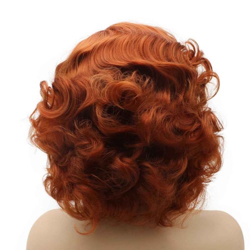 Peakia Short Wavy Burgundy Red Half Hand Tied Lace Frontal Wigs Synthetic