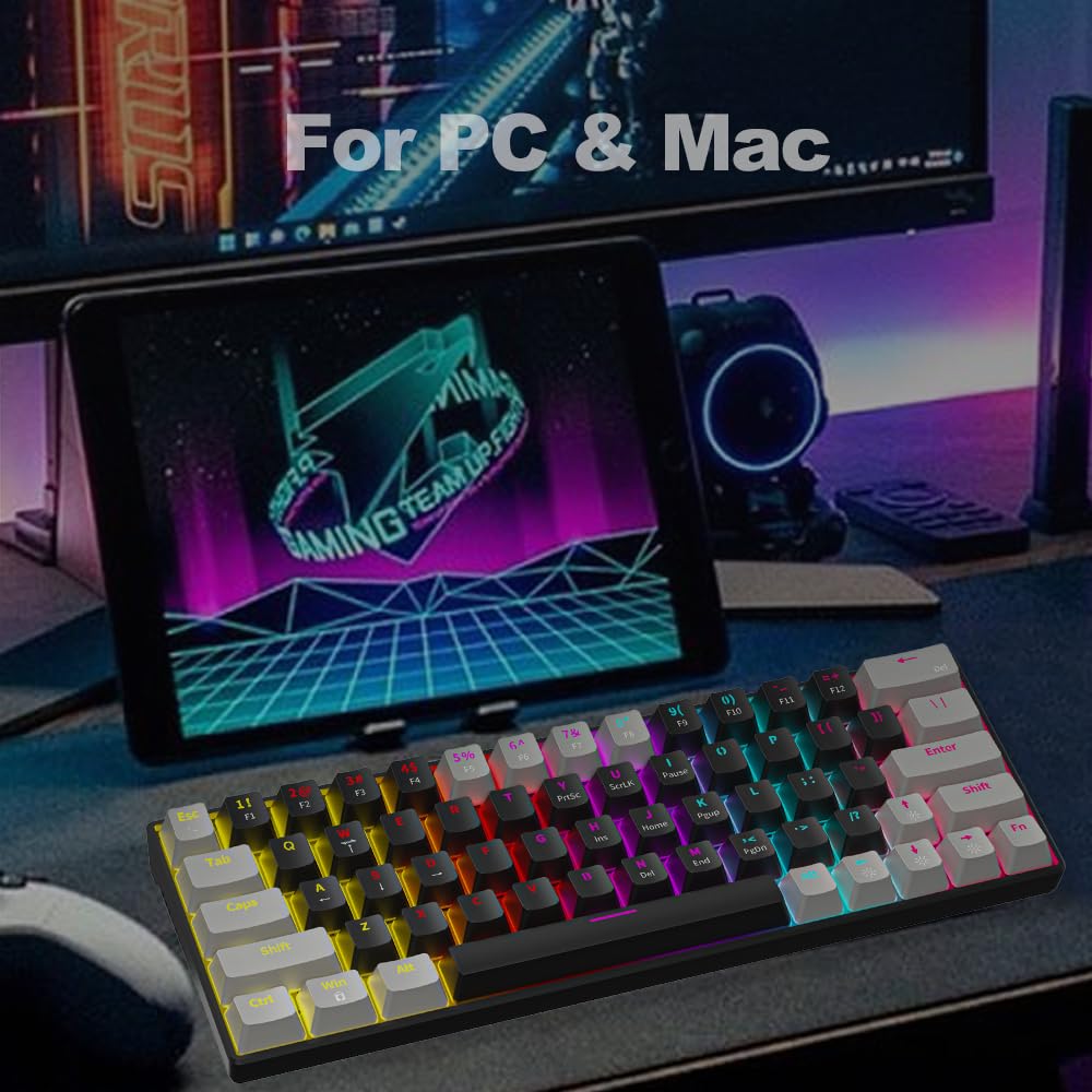abucow Mechanical Keyboard Wired Swappable Gaming Keyboard with Colorful Backlit Custom 63 Keys (Black-Gray)