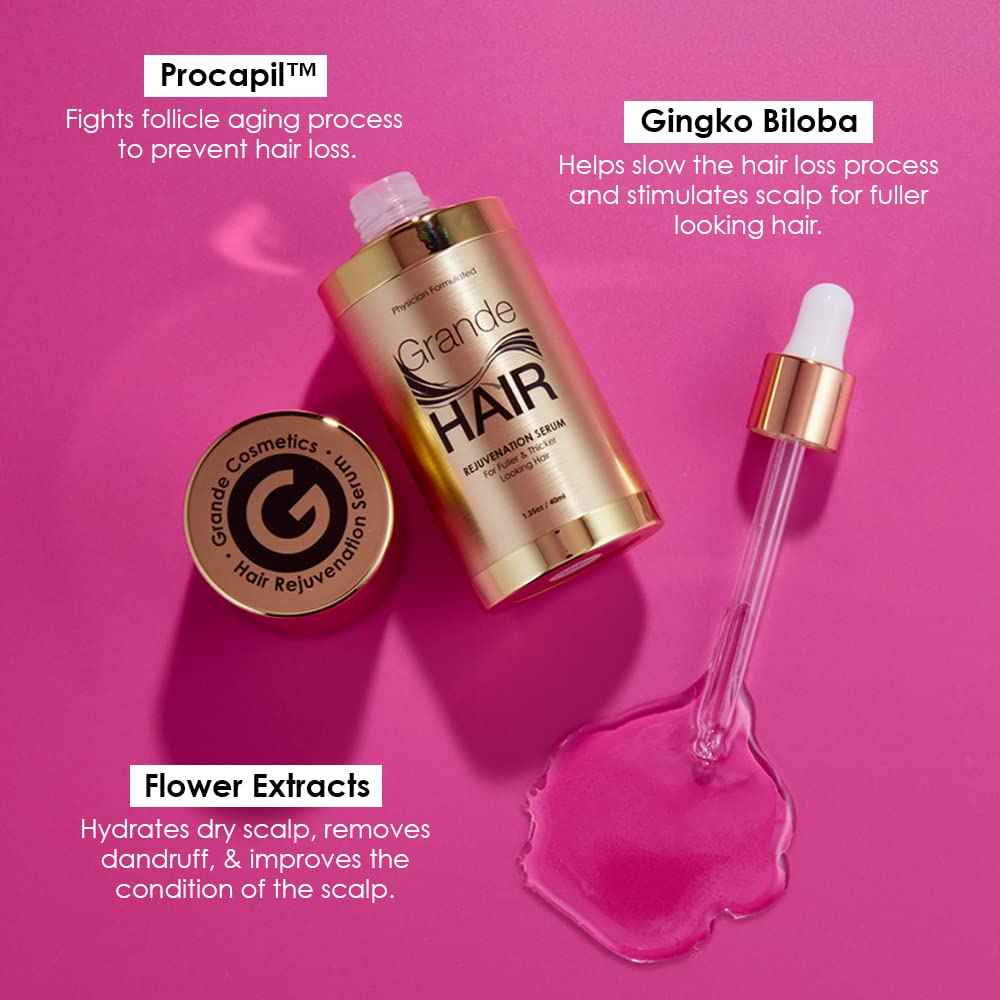 Grande Cosmetics GrandeHAIR Enhancing Hair Serum - for Men & Women, for Fuller & Thicker-Looking Hair in 8 weeks, Safe for Color-Treated Hair (40 mL)