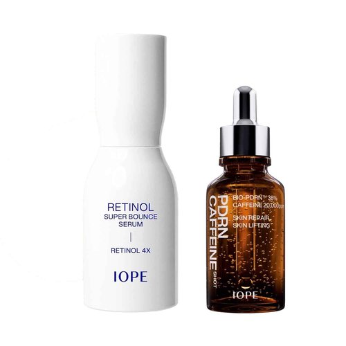 IOPE PDRN Caffeine Shot & Retinol Super Bounce Serum - Beginner Friendly Retinol, Plant Based Anti-aging Serum, Korean skincare for Daily Use