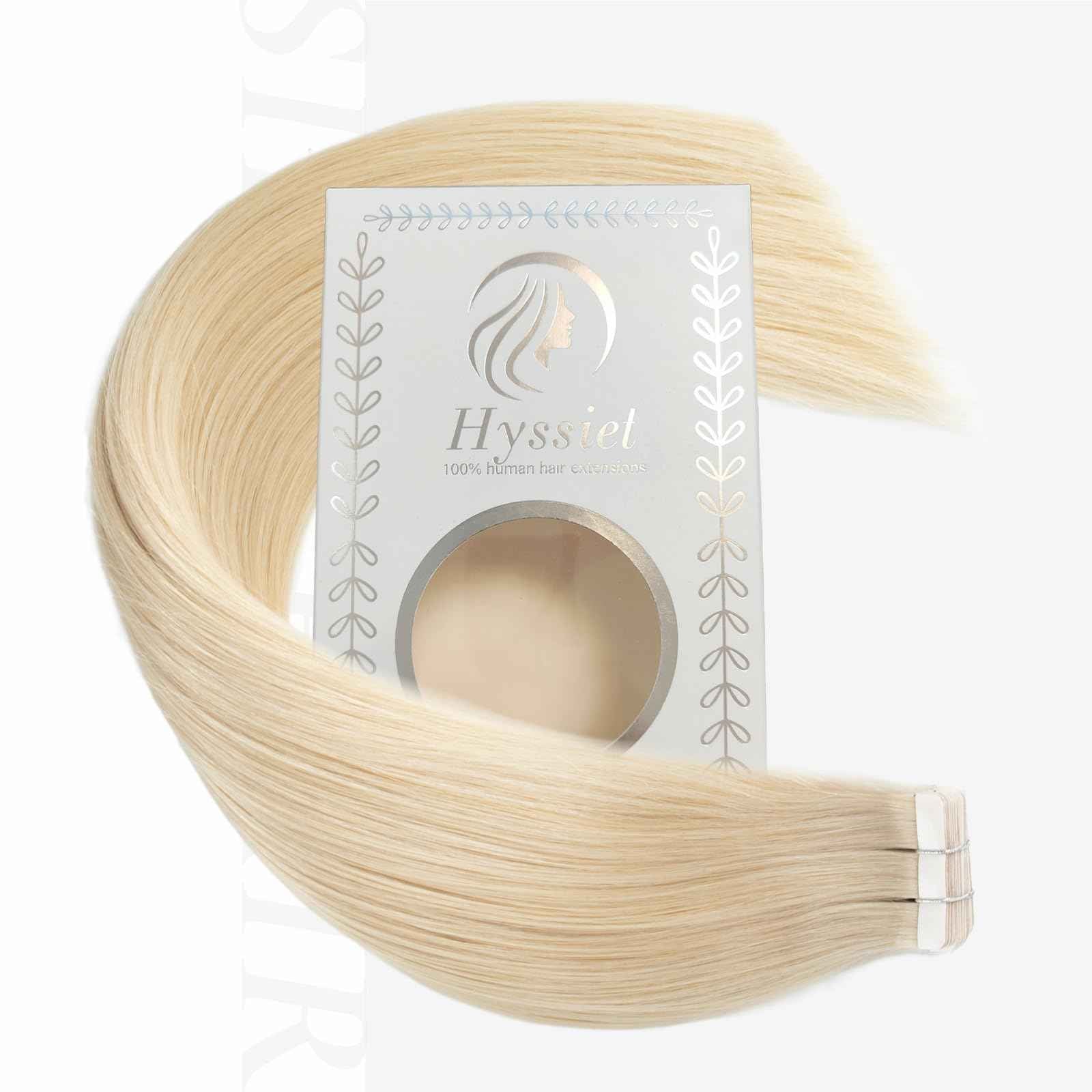 Hyssiet Tape in Hair Extensions Human Hair, 20pcs 50g 22 Inch Platinum Blonde human hair Tape in Extensions,Invisible Straight Tape in Hair Extensions for Womwn,Remy Thick Real Human Hair Extensions