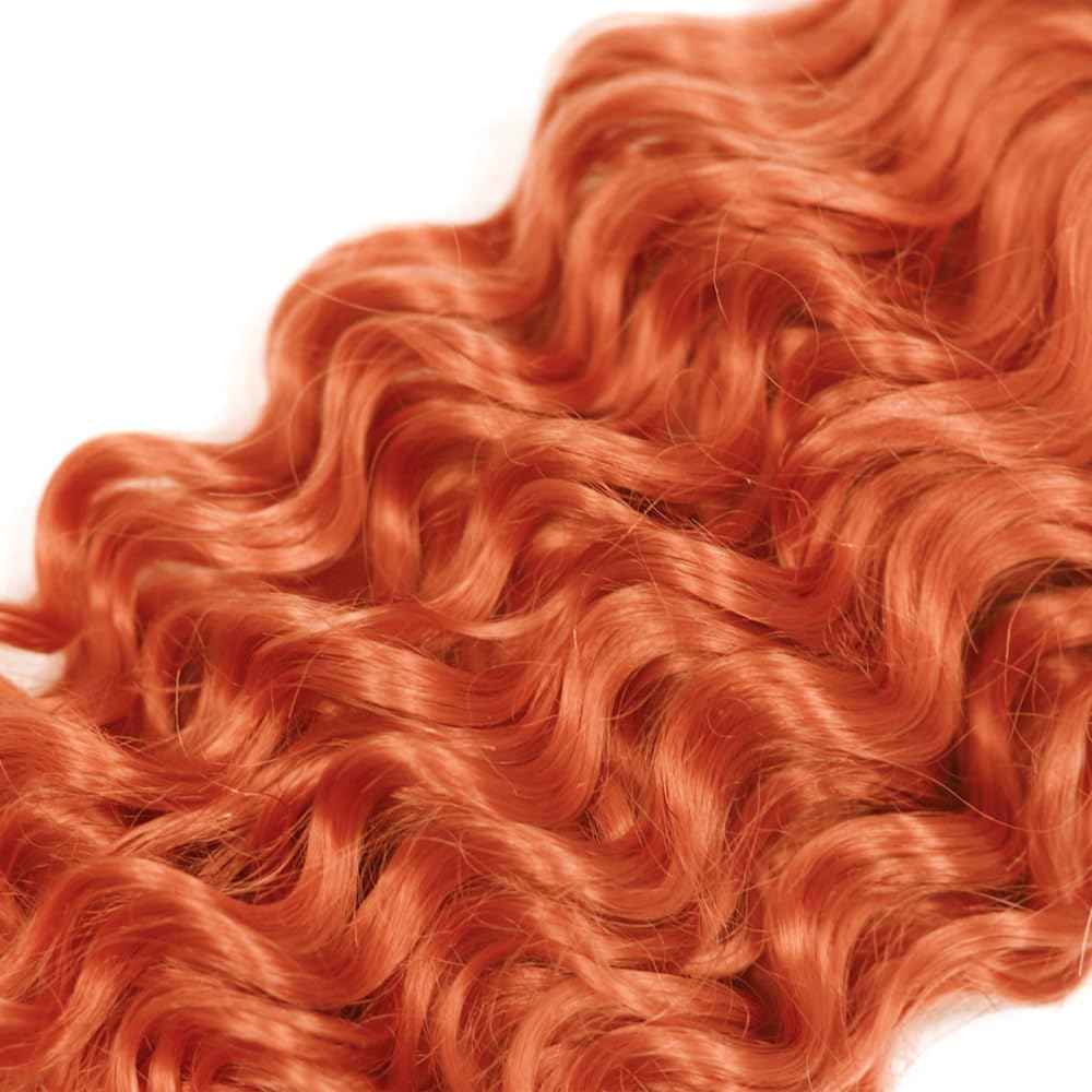 #350 Orange Bundles Human Hair Deep Wave Bundles 18 20 22 Inch 3 Bundle Unprocessed Brazilian Virgin Hair Orange Deep Wave Human Hair Extensions 50 Gram Per Bundle