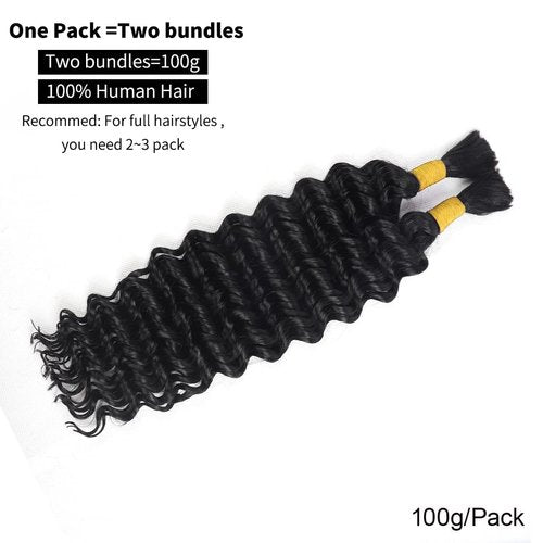 Boho Human Braiding Hair Curly for Boho Braids Bohemian 100% Human Hair for Braiding Wet and Wave Deep Wave Bulk Human Hair for Boho Knotless Braids No Weft 2 Bundles