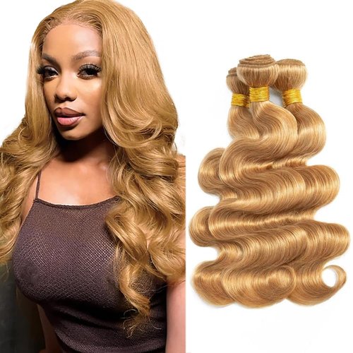 24 26 28 inch Honey Blonde Bundles 27 Body Wave Bundle Blonde Human Hair 3 Bundles Double Weft #27 Hair Weave Bundle