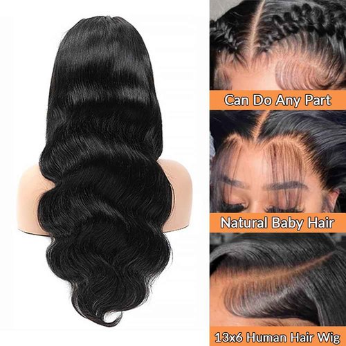 Aoque Body Wave Lace Front Wigs Human Hair 13x6 HD Lace Frontal Wigs Human Hair Pre Plucked with Baby Hair 200 Density Glueless Wig Brazilian Virgin Human Hair for Black Women Natural Color 22 Inch