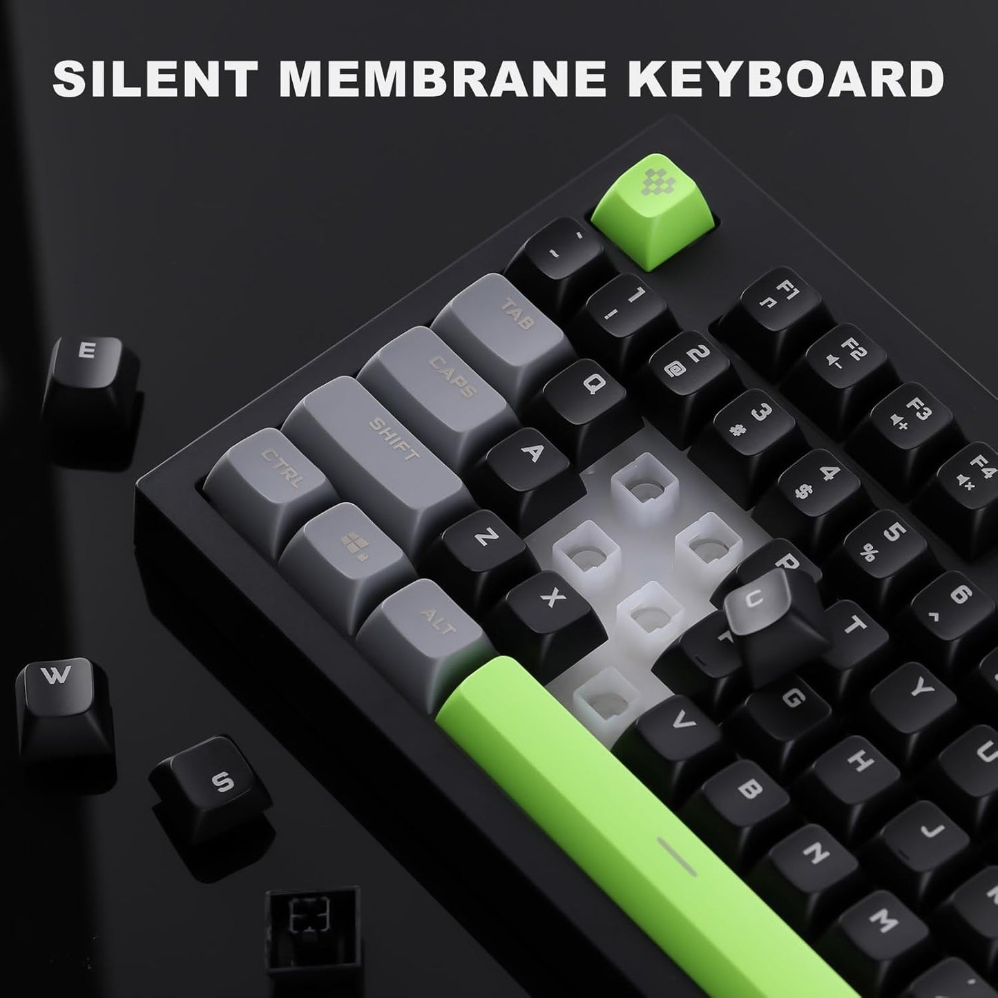 YUNZII D98 Membrane Gaming Keyboard,RGB Backlit,Full Numpad,Spill Resistance,Anti-ghosting,USB Wired,98 Keys for PC Gaming Office(Black&Green)