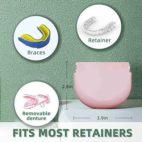 Silicone Pink Retainer Case With Lanyard - Slim Cute Dental Container for Braces, Partial Denture, Night Mouth Guard, Aligner - Travel Holder for Girls, Women, Kids, Men