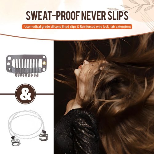 Invisible Wire Hair Extensions Real Human Hair - 20 Inch 80G Natural Black Transparent Fish Line Clip-Ins Hair Piece, 100% Remy Human Hair Extensions for Women