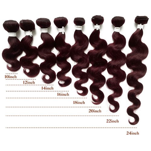 Remy Hair Body Wave Bundles - 99j Human Hair, 8A Grade Unprocessed Brazilian Virgin Hair, 24 Inch, For Black Women