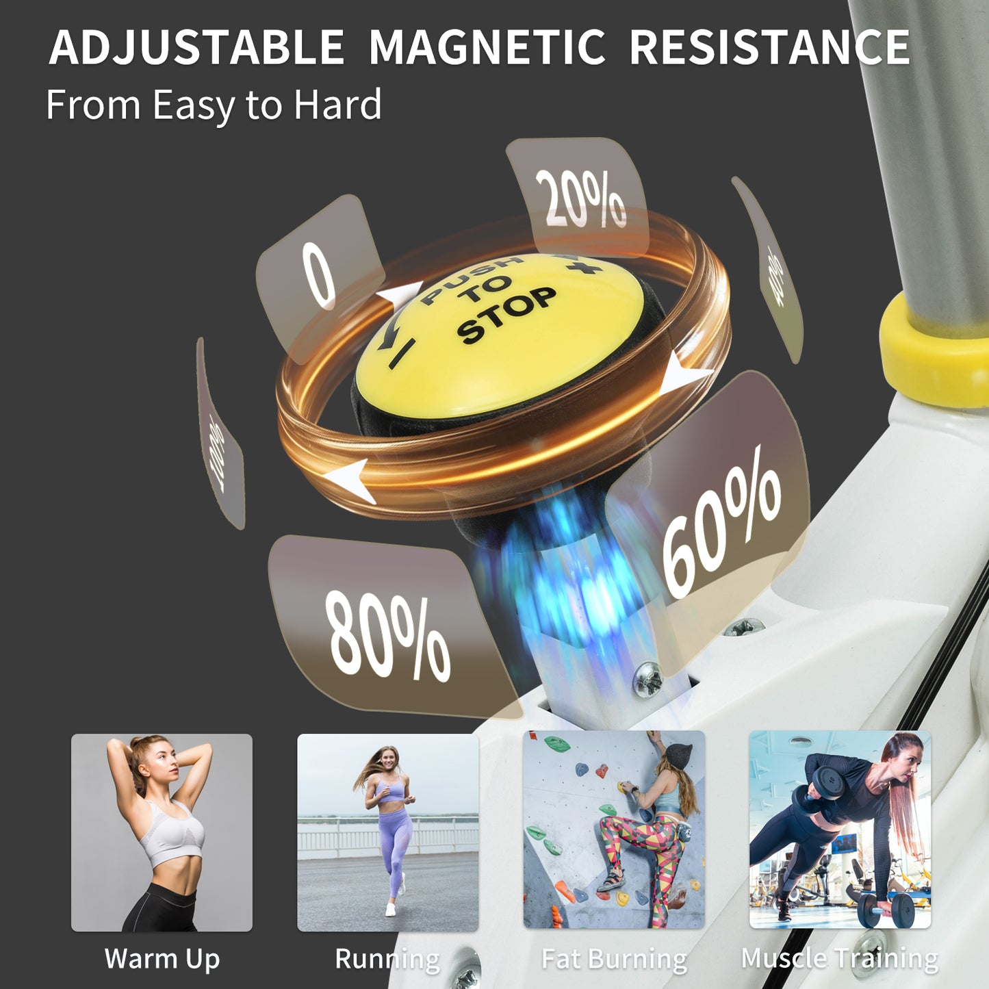 Indoor Exercise Bike with Adjustable Resistance & LCD Display - Yellow/White