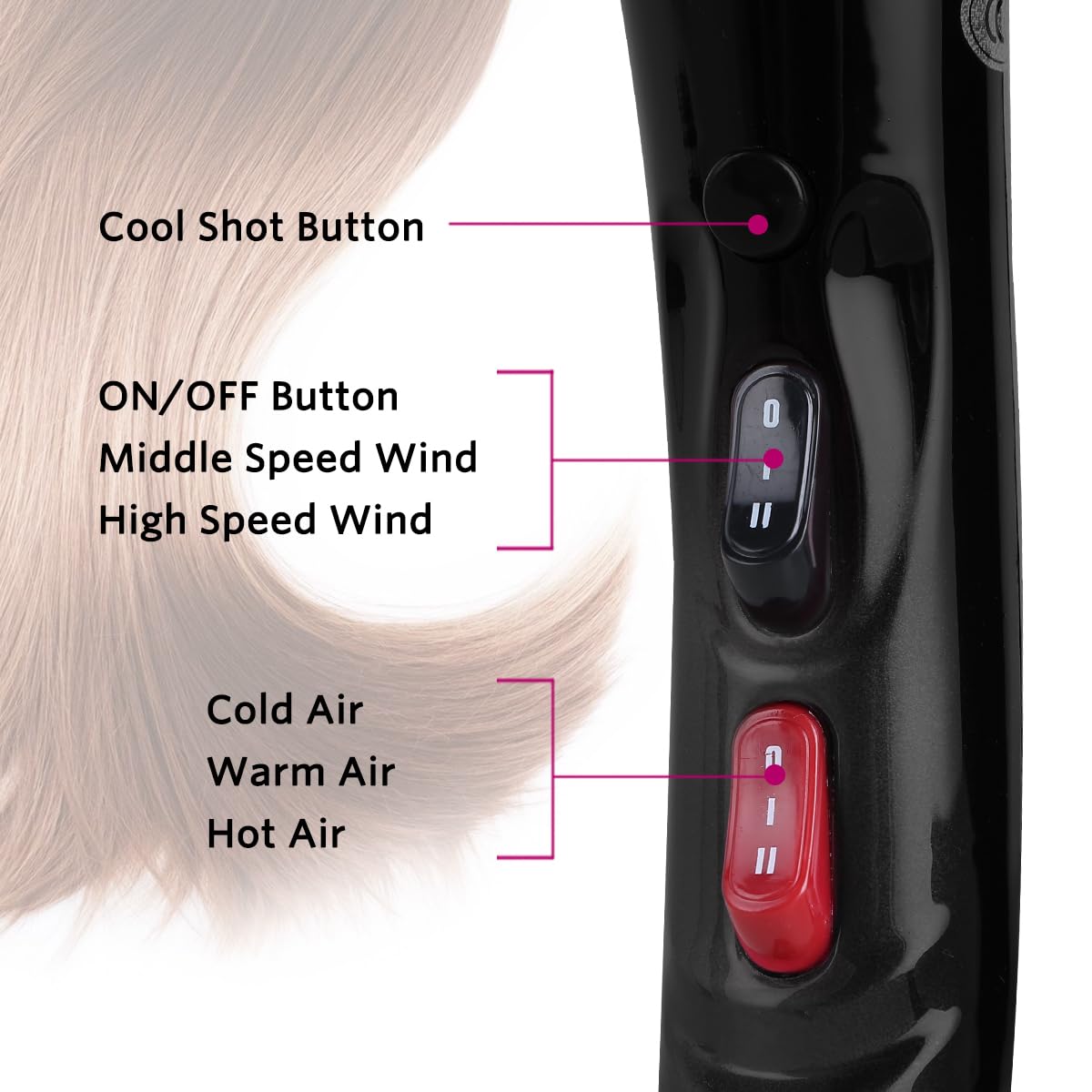 Professional Hair Dryer with Blue Light Far Infrared Negative Ionic 3500W Blow Dryer Fast Drying Heat Hairdryer Powerful Home Salon Hair Dryers with Attachment (Black)