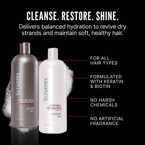 Scruples Moisture Bath Shampoo & Moisturex Conditioner Set - Nourishing & Moisturizing Duo for Dry, Frizzy Hair Repair (33.8 oz)