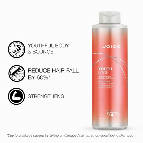 YouthLock Shampoo & Conditioner Set Formulated with Collagen | Youthful Body & Bounce | Reduce Breakage & Frizz | Free of SLS/SLES Sulfates | 33.8 Fl Oz (Pack of 2)