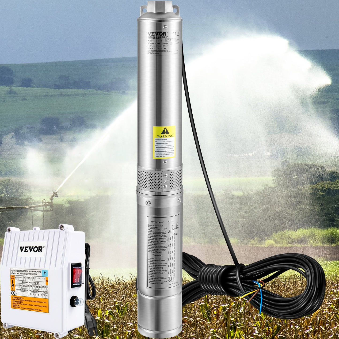 Deep Well Submersible Pump 1.5HP 115V Stainless Steel Water Pump for Irrigation & Industrial Use