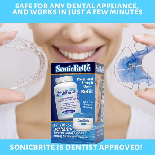 SonicBrite Professional Strength Dental Appliance Cleaning Powder 7 oz | Retainer, Aligner, Mouth Guard & Denture Cleaner eliminates Stains, Odor Causing Plaque and buildup (3 - Count)