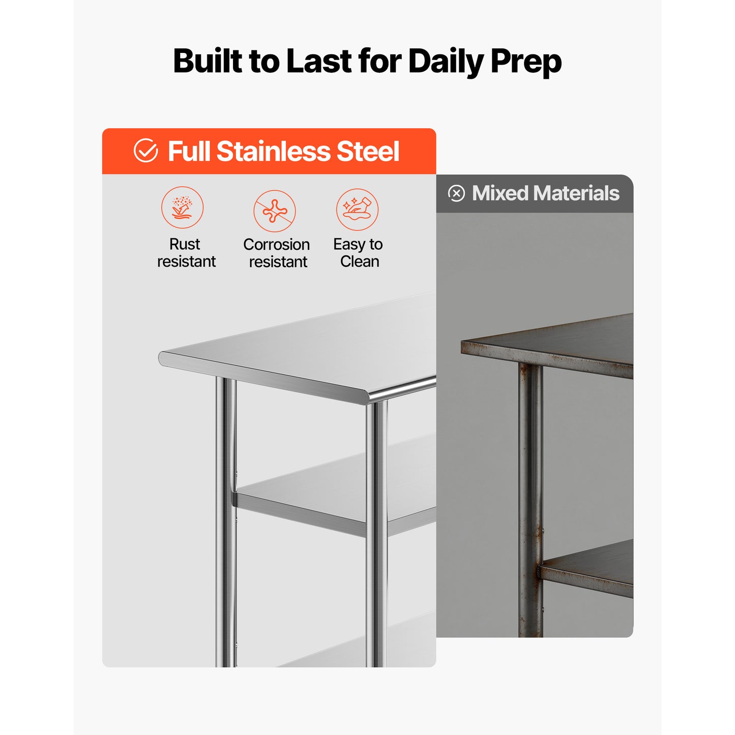 Stainless Steel Work Table 24x48 Inch Food Prep Station with Shelves - Heavy Duty Kitchen Workbench