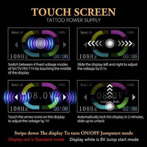 Ambition Rotary Machine Pen Tattoo Cartridge Gun with 1600mAh Touch Screen Tattoo Battery with Coreless Motor Tattoo Equipment Supply for Tattoo Artists