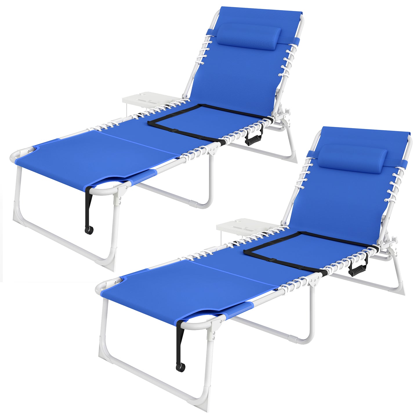 Folding Outdoor Chaise Lounge Chair Set with Side Table - Navy Blue