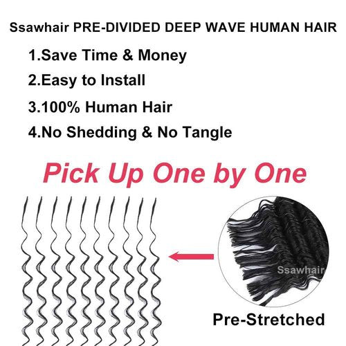 Ssawhair Pre-Divided Deep Wave Bulk Human Hair For Boho Braids Double Drawn Curly Virgin Human Hair Bulk For Braiding Hair Extensions 18Inch 200g 640Roots