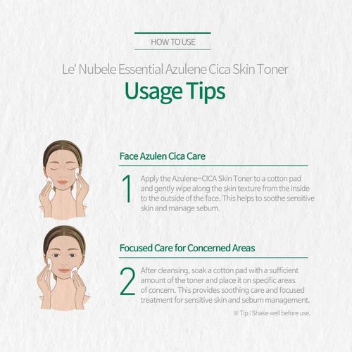 Le Nubele Azulene CICA Skin Toner for Clear Skin, Azulene 600ppm, Centella Asiatica 5000ppm, Hydrating, Non-Comedogenic, Calming, Redness Relief, Fungal Acne Safe, Korean Skin Care, 120ml/4.05 fl.oz.