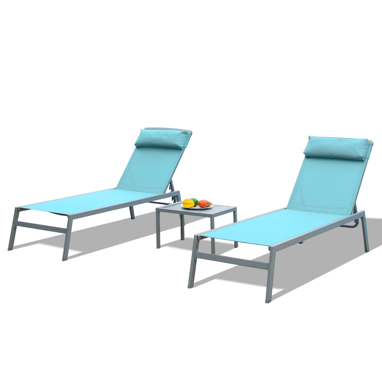 Patio Chaise Lounge Set, 3 Pieces Aluminum Adjustable Pool Chairs