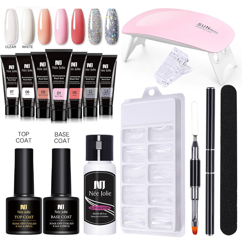 Nail Extension Glue Kit with UV Lamp – 7 Bottles
