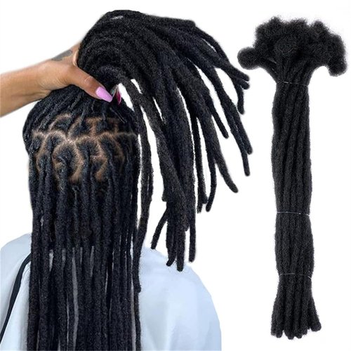 6 Inch 0.4cm Thickness Dreadlock Extensions Human Hair 60 Strands Locs Extensions Real Human Hair, Natural Black for Women Men Kids Full Handmade Permanent Locs Can Be Dyed and Bleached