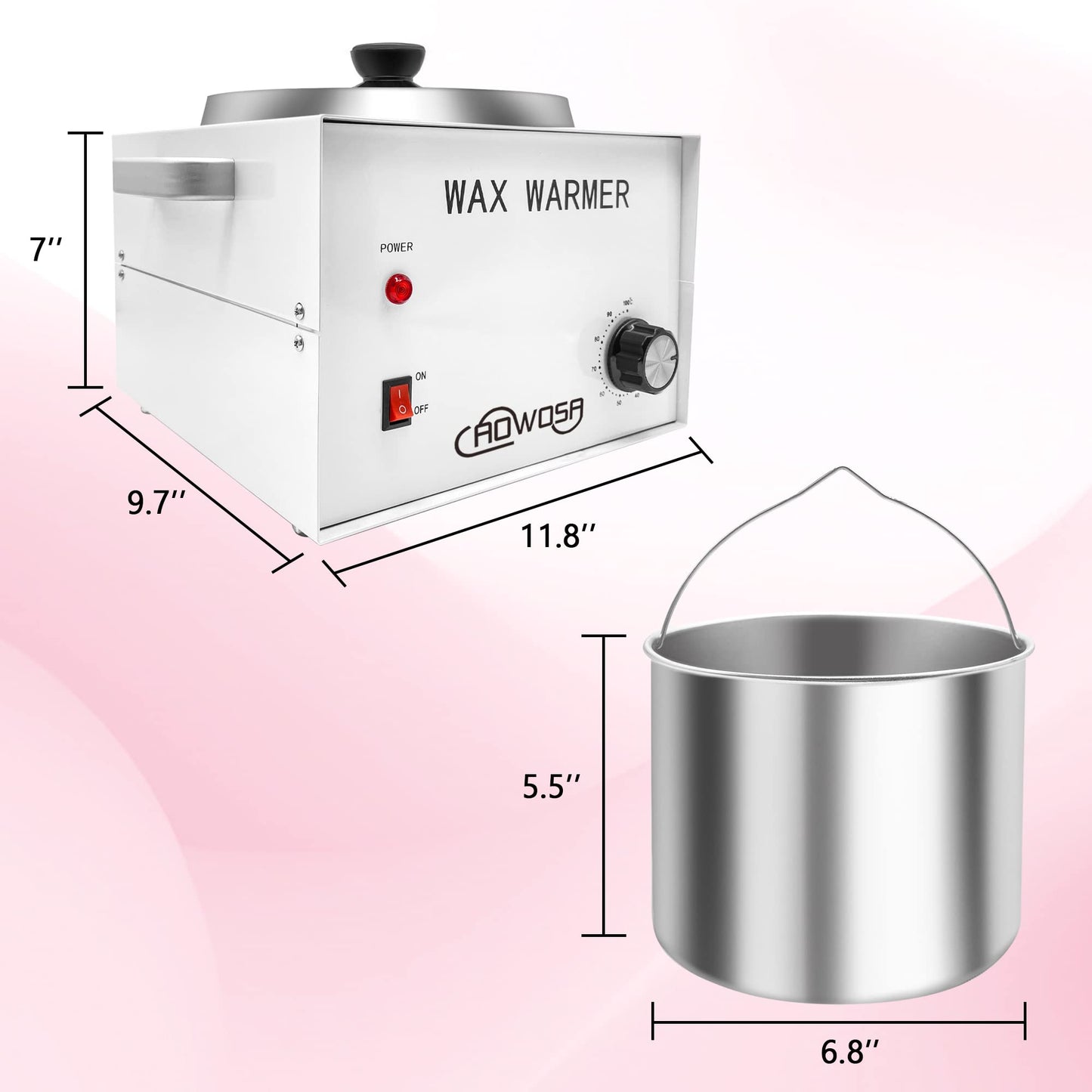 Large Single Wax Warmer Professional 3L Electric Wax Heater Machine Hold 5.5 Lbs Wax for Hair Removal, Large Wax Pot Paraffin Facial Skin Body SPA Salon Equipment with 100 Wax Sticks