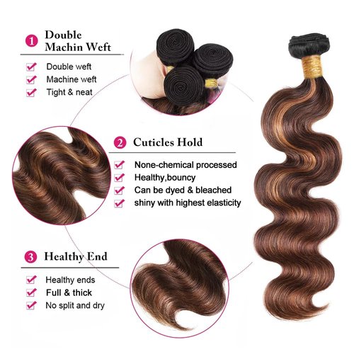 #4 Human Hair Bundles Brown Body Wave Bundles 24 26 28 inch Highlight Bundle Human Hair Ombre Brown Bundle P4/30 Color