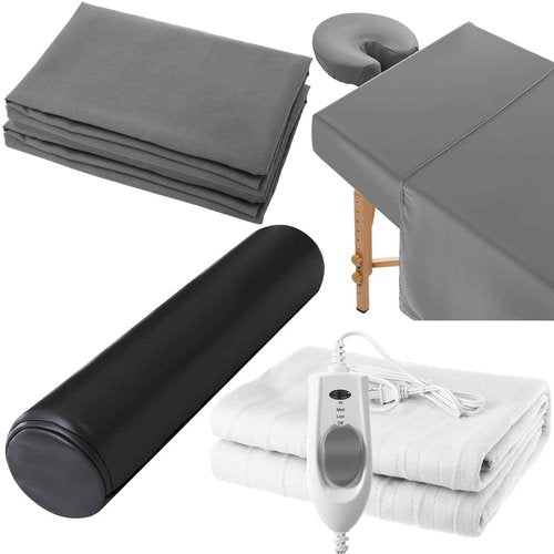 HunnmingRe 5 PCS 73 x 30 Massage Table Warmer with 3 Heat Settings(110v), Microfiber Massage Table Sheets Set Round Bolster Pillow Pad for Spa Bed, Includes Flat Sheet, Fitted Sheet, Face Rest Cover