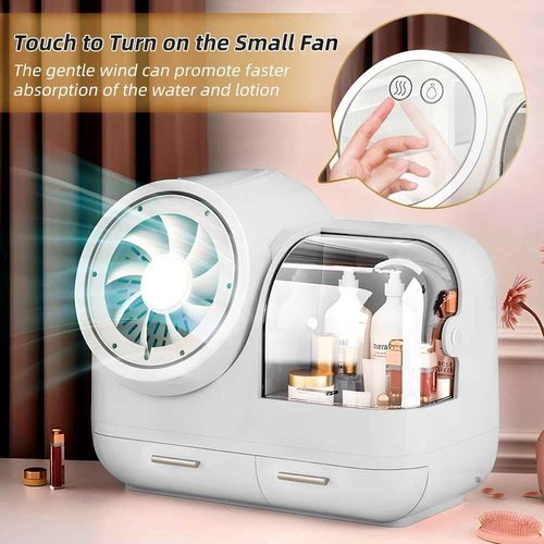 Generic Cosmetic Display Cases Skin Care Organizer Makeup Storage Organizer Box with Mirror Cosmetic Display Case with Touch Screen LED Light Anti Dust and Waterproof Skin Care Organizer White