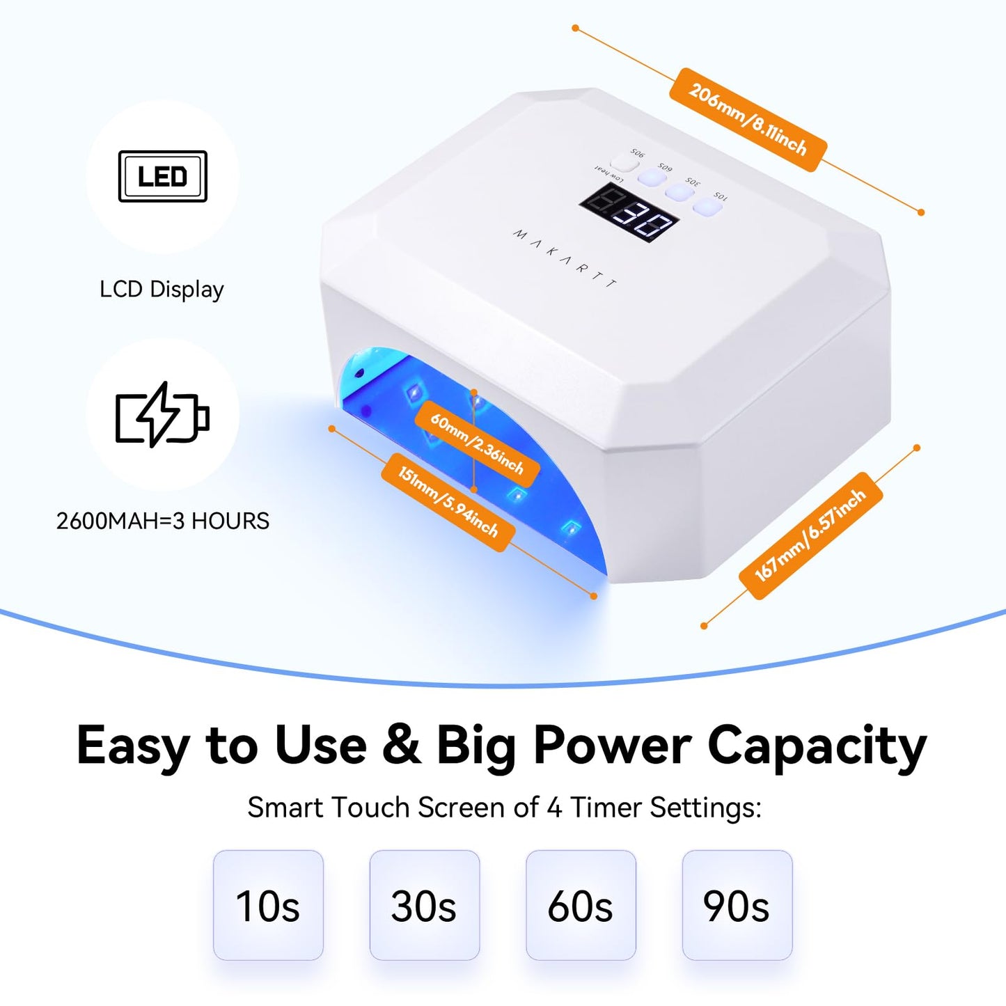 Makartt UV LED Nail Lamp: UV Light for Gel Nails Rechargeable Aurora 36W Gel Lamp with 4 Timers & Auto Sensor Professional Fast Curing Cordless Nail Light for Home Salon Manicure