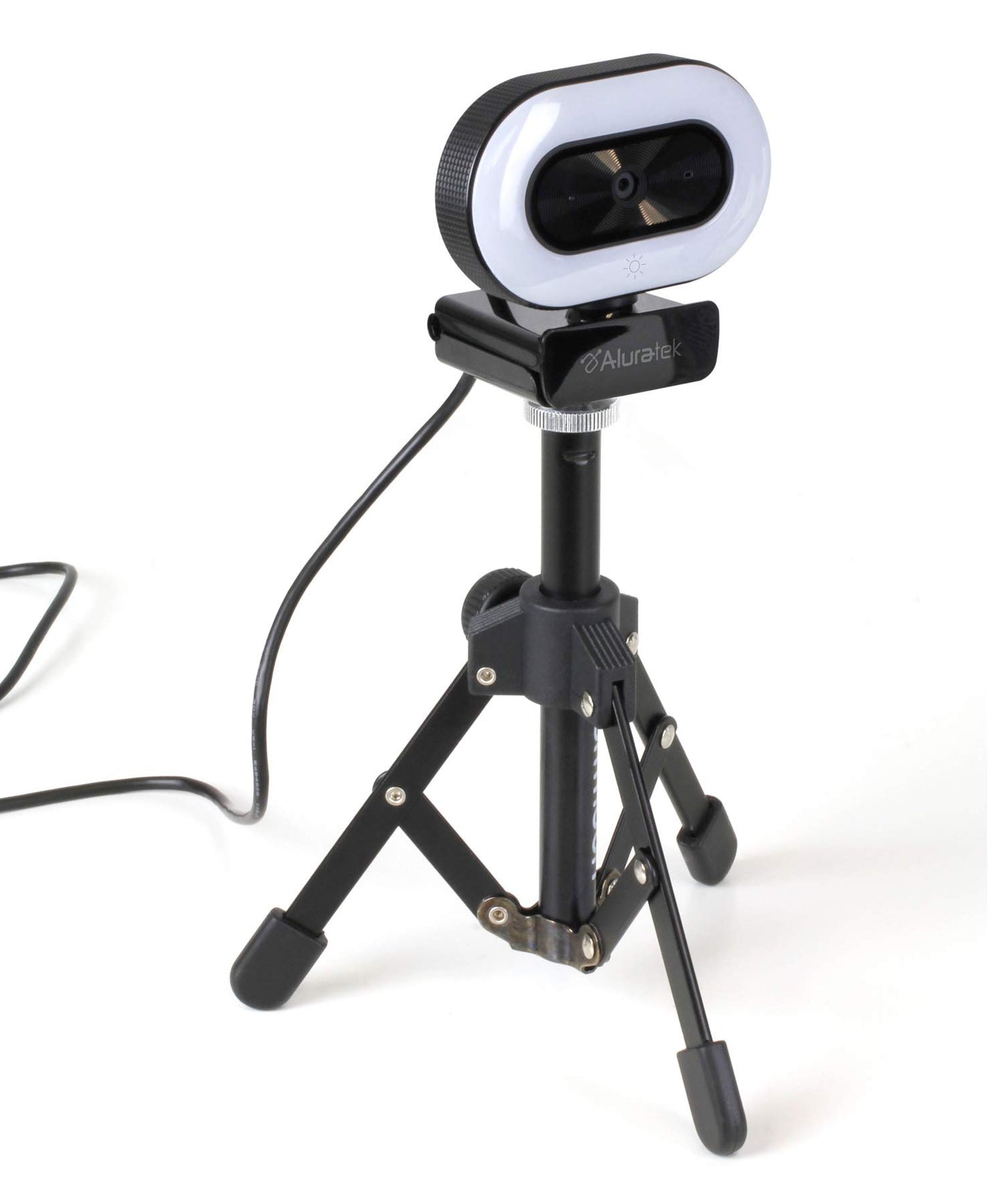 Aluratek 1080p HD Webcam with Ring Light, Auto Focus and Directional Noise Cancelling Mic, Universally Compatible, LED Adjustable Ring Light