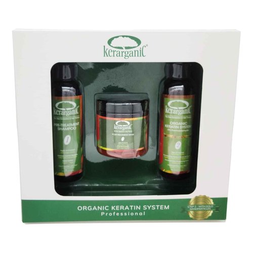 KERARGANIC Formaldehyde-Free Keratin System DIY Set: Pre-Treatment Shampoo, Hair Treatment, Post-Treatment Mask with Argan Oil - (4oz each)