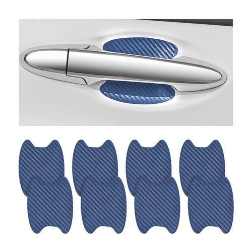 8PCS Car Door Handle Sticker, Carbon Fiber Anti-Scratches Car Door Cup Protector, Non-Marking Auto Door Handle Protective Film, Self-Adhesive Door Side Paint Protector for All Cars (Blue/8PCS)