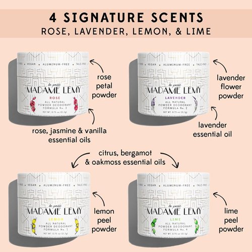 Madame Lemy Talc Powder Gift Set - Natural Deodorant & Body Powder – Aluminum Free, Vegan, Cruelty Free - Travel-Size Convenience with Puff Applicator | 4 Scents (Classic, 4 x 0.75 oz)