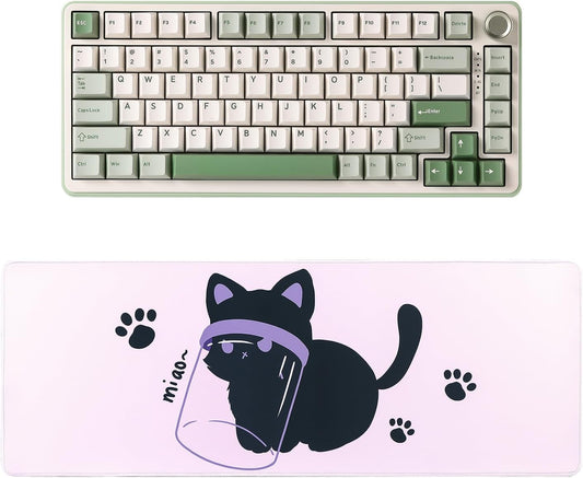 YUNZII B75 PRO Wireless Mechanical Keyboard(Matcha Green, Cocoa Cream V2 Switch), Gaming Mouse Pad(Naughty cat, 31.49'' x 11.8'')