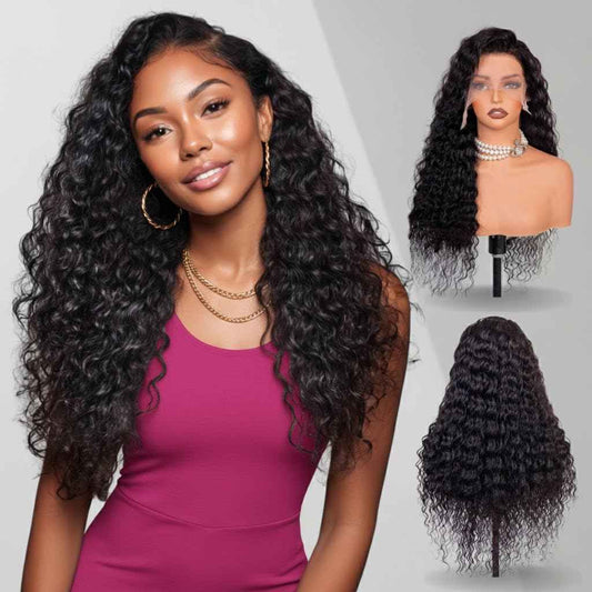 Gorpo 28 Inch Deep Wave Lace Front Wigs Human Hair, 13x6 HD Wet and Wavy Lace Front Wigs, Curly Human Hair Wig, 180 Density Deep Wave Wig, Pre Plucked & Glueless, Natural Color