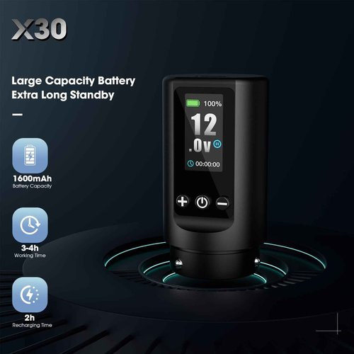 Filter Tattoo Gun - 7 Strokes 2.0-4.0mm Tattoo Machine Pen with Extra OLED Digital Display 1600mAh Battery Power Rotary Tattoo Gun for Beginners and Artists (X30 Black)