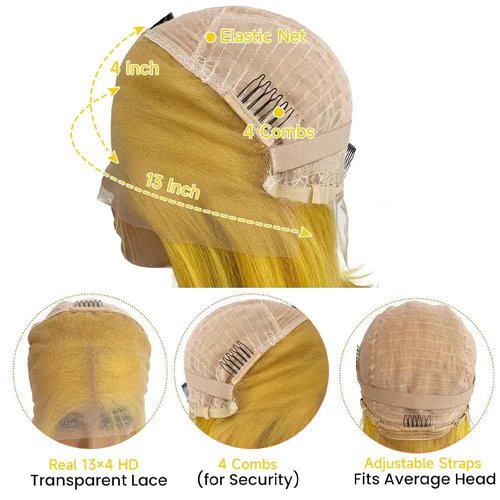 Gurdasa Yellow Wig Human Hair 13x4 Yellow Human Hair Wig 200 Density Body Wave Lace Front Wig Human Hair Colored Lace Front Wigs Pre Plucked with Natural Hairline HD Frontal Wigs for Parties 28 Inch