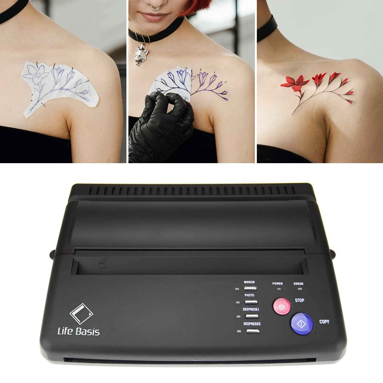 LifeBasis Tattoo Transfer Stencil Printer Tattoo Thermal Copier with 30PCS Stencil Transfer Paper Thermal Tattooing Printer Machine for Tattoo Artists & Beginners, Black