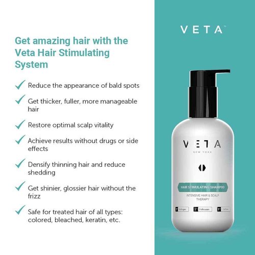 Stimulating Shampoo for Hair Growth. Drug-Free Treatment with Trichogen and Follicusan for Men and Women - 27 fl. oz - Veta