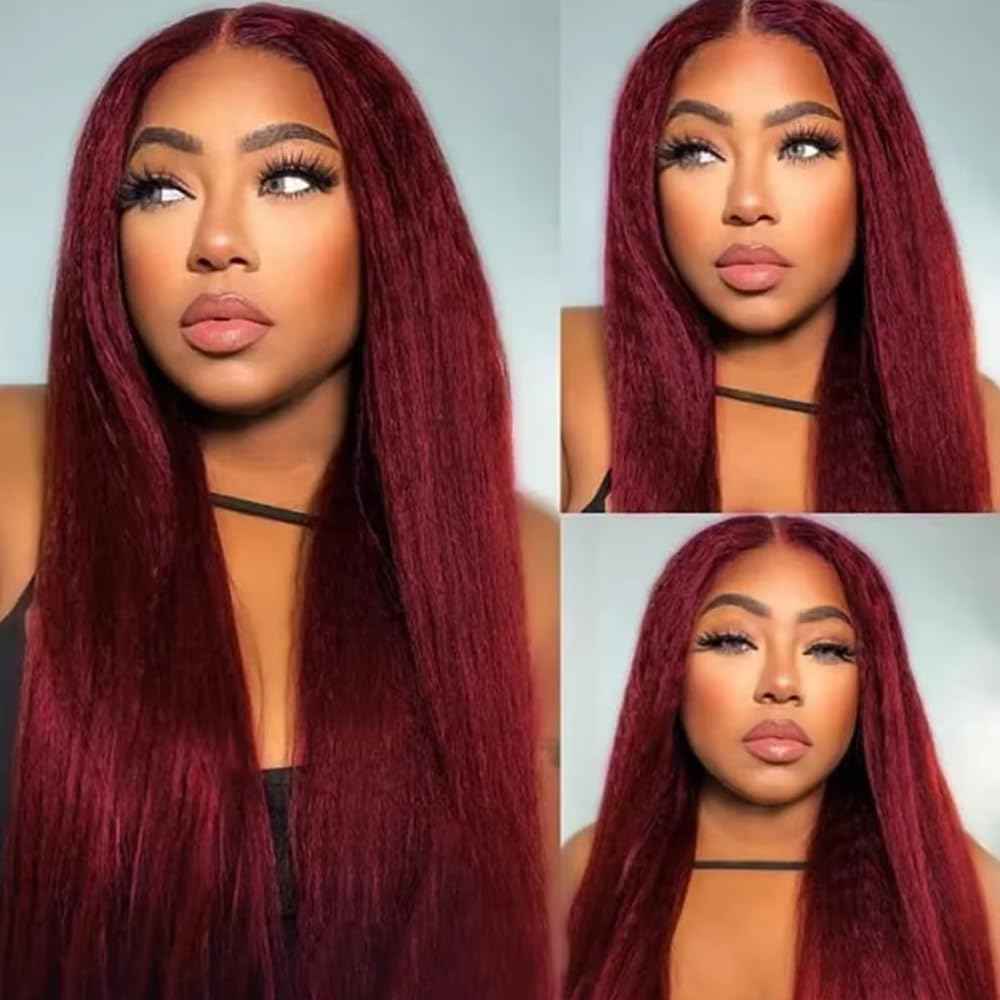30 32 34 inch 99J Bundles Human Hair Burgundy Yaki Straight Bundles Dark Burgundy Kinky Straight Human Hair Bundle