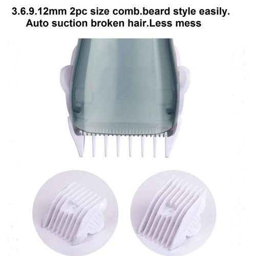 VSTSERIES Vacuum Beard Trimmer for Man,Auto Suction Whisker Mustache Style Clipper,Electric Facial Stubble Haircut Kit,Face Grooming Shaver,Corded Use 12V Powerful Dual Motor,Removable Hair Chamber
