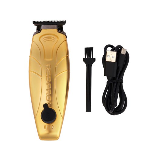 RED Pro Professional Cordless Hair Finishing Trimmer for Men, Electric Rechargeable Wireless Beard Detailer for Barbers and Stylists, Diamond Like Carbon Coated T-Blade with Zero Gapped (Matte Gold)