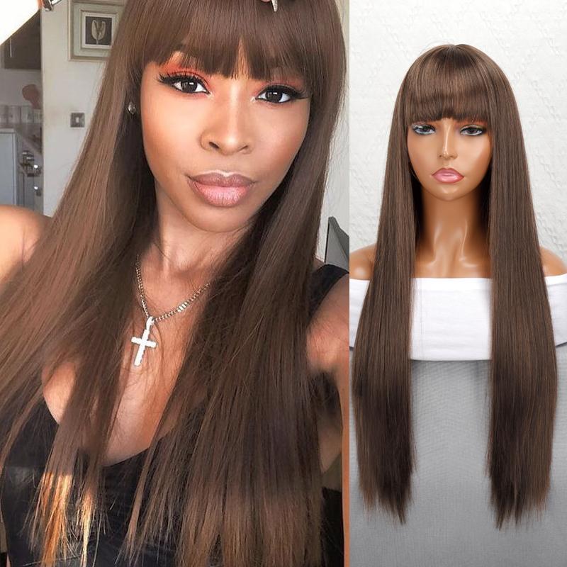 Long Straight Synthetic Wig with Bangs