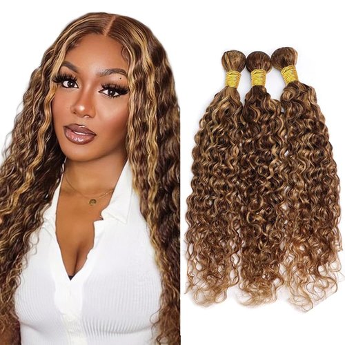Freiuoke P4 27 Human Hair Bundles Blonde Water Wave Bundle 8A Brazilian Virgin Hair Mixed Length 3 Bundles 16 18 20 Inch Blonde Highlight Bundle