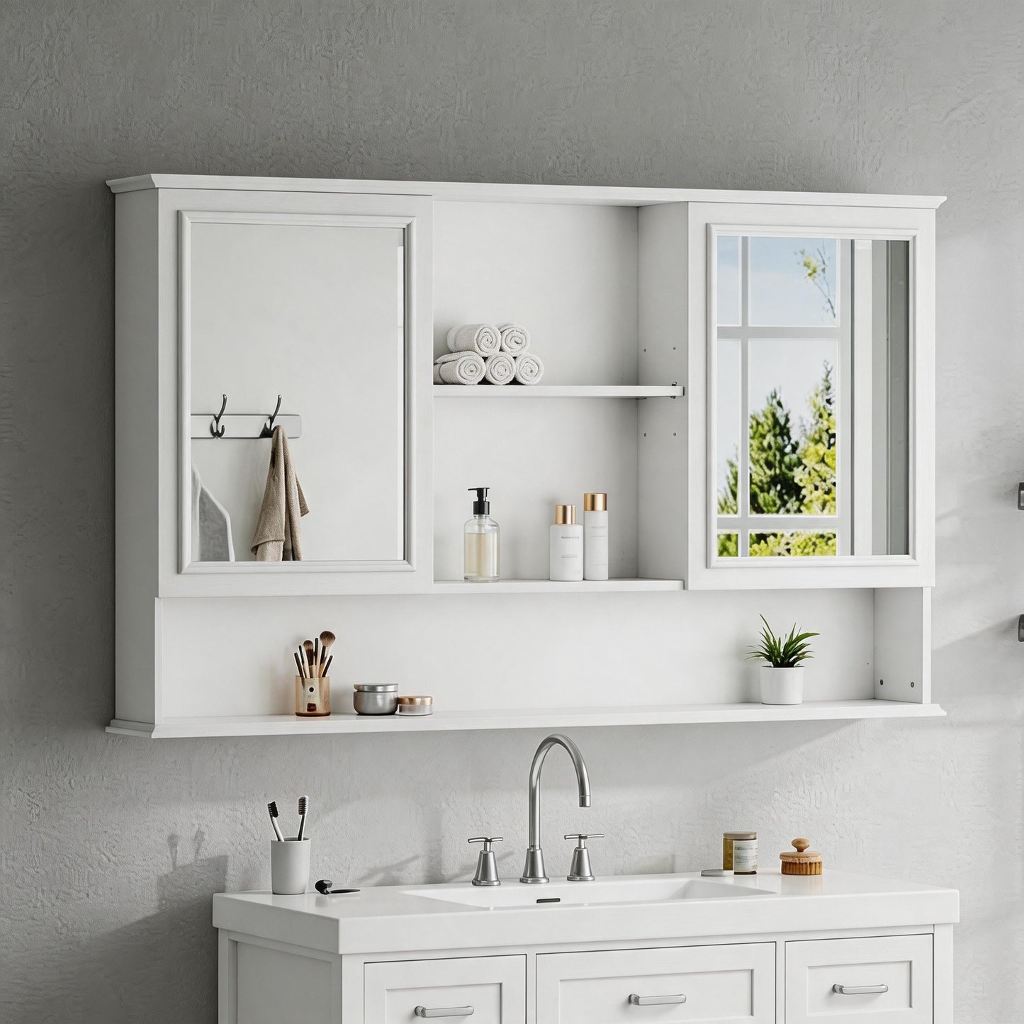 60" Wall-Mounted Bathroom Medicine Cabinet with Double Mirrors